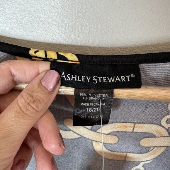 NEW Ashley Stewart Womens Black Gold Long Sleeve Chain Maxi Dress w/Slit 18/20 - Picture 6 of 13